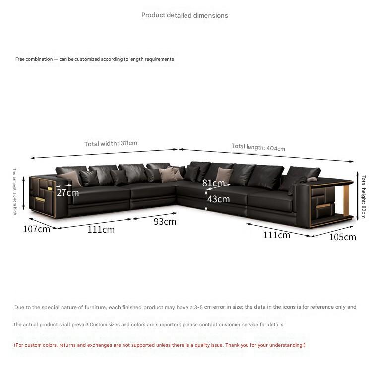 Luxury L-Shaped Leather Sectional Sofa Set