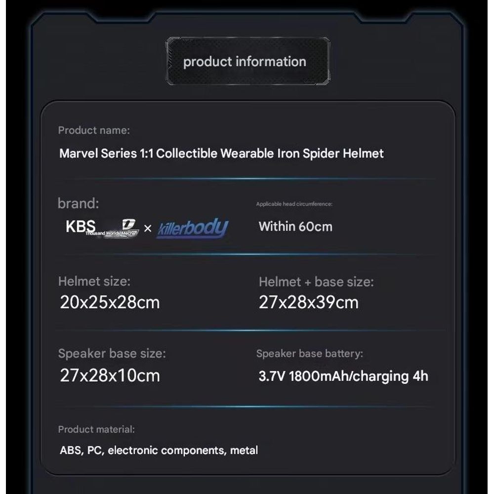 Iron Spiderman 1:1 Wearable Helmet with Display Base
