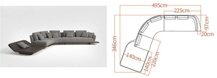 Luxury Cashmere Fabric Curved Sectional Sofa Set