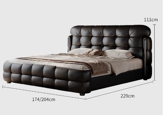Luxury Italian Leather Bed with Tufted Cushion Headboard