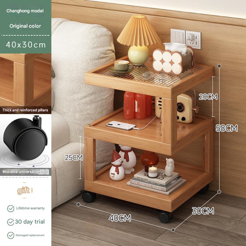 Modern Wooden Bedside Table With Wheels