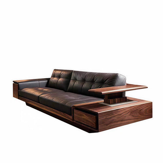 Luxary Walnut Solid Wood Leather Sofa