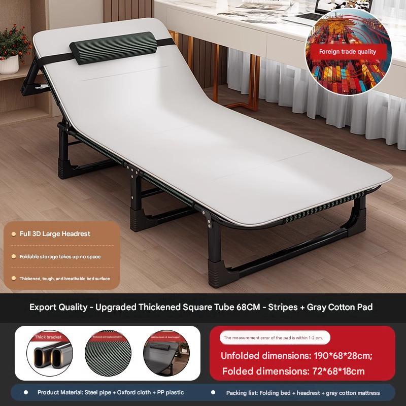 Portable Leisure Folding Bed With Head Support Pillow And Adjustable Reclining Backrest