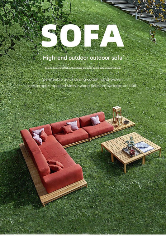 Luxury Outdoor L-Shaped Wooden Sofa Set