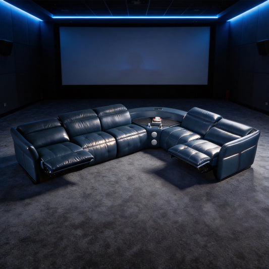 Modern Leather Recliner Sectional Sofa with LED Lights