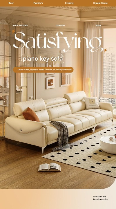 Luxury Modern Leather Sectional Sofa with Adjustable Headrests