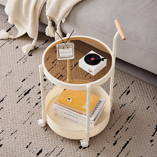 Modern Bedroom Bedside Trolley Table with Glass Shelf