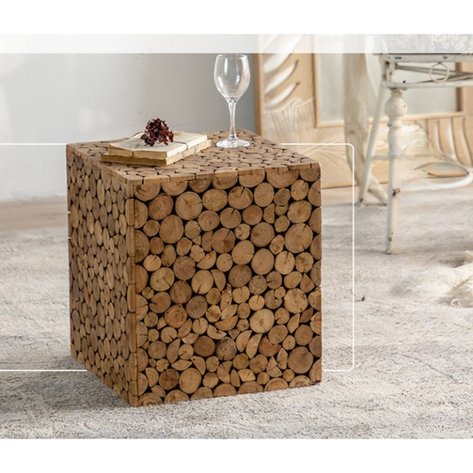 Wooden Block Side Console Table