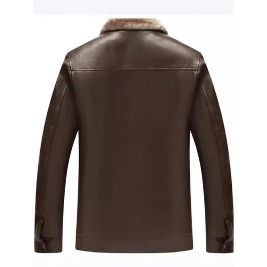 Mens Plus Velvet Leather Winter Jacket