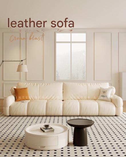 Luxury Puff Cushion Leather Sofa With USB Charging