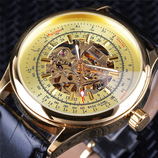 FORSINING Mens Retro Golden Watch 2