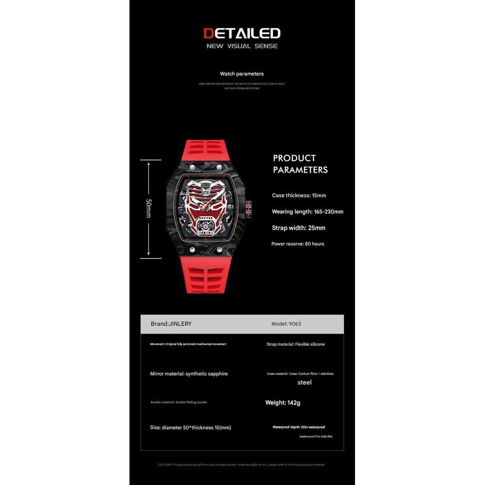 JINLERY Ironman Barrel-Shaped Luminous Mechanical Watch 9