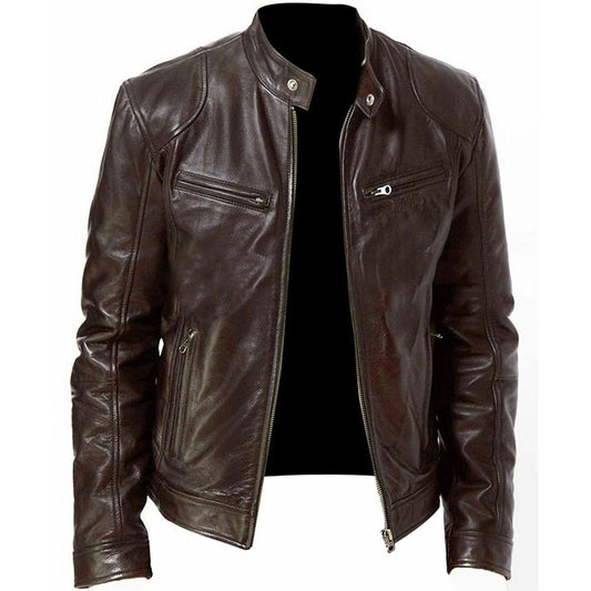 Mens Coller Slim Leather Jacket 2