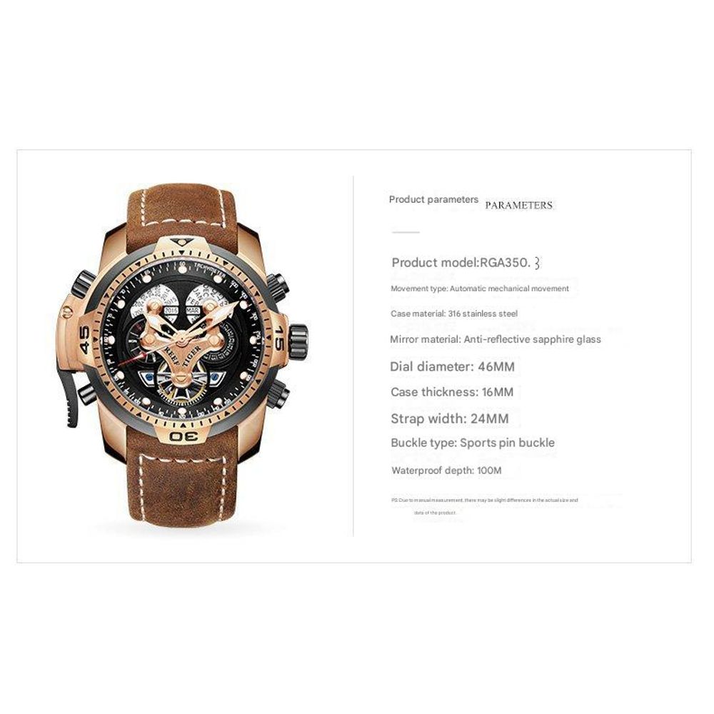 Reef Tiger Men's Automatic Mechanical Leather Watch 7