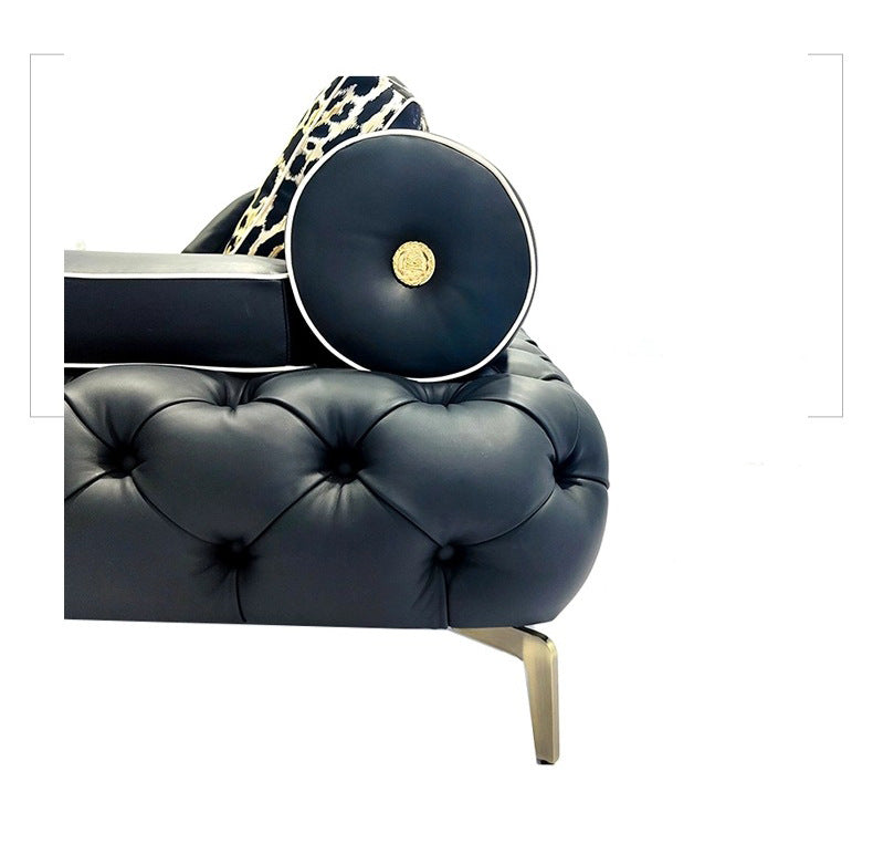 Luxury Tufted Leather Pull ButtonSofa