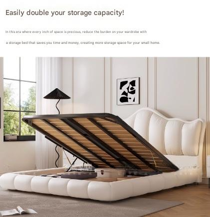 Luxury Leather Double Bed with Tufted Headboard and Storage