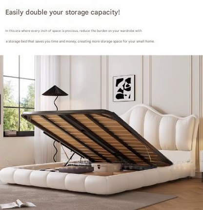 Luxury Leather Double Bed with Tufted Headboard and Storage