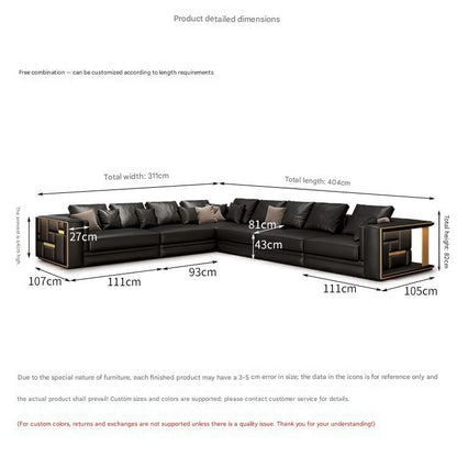 Luxury L-Shaped Leather Sectional Sofa Set