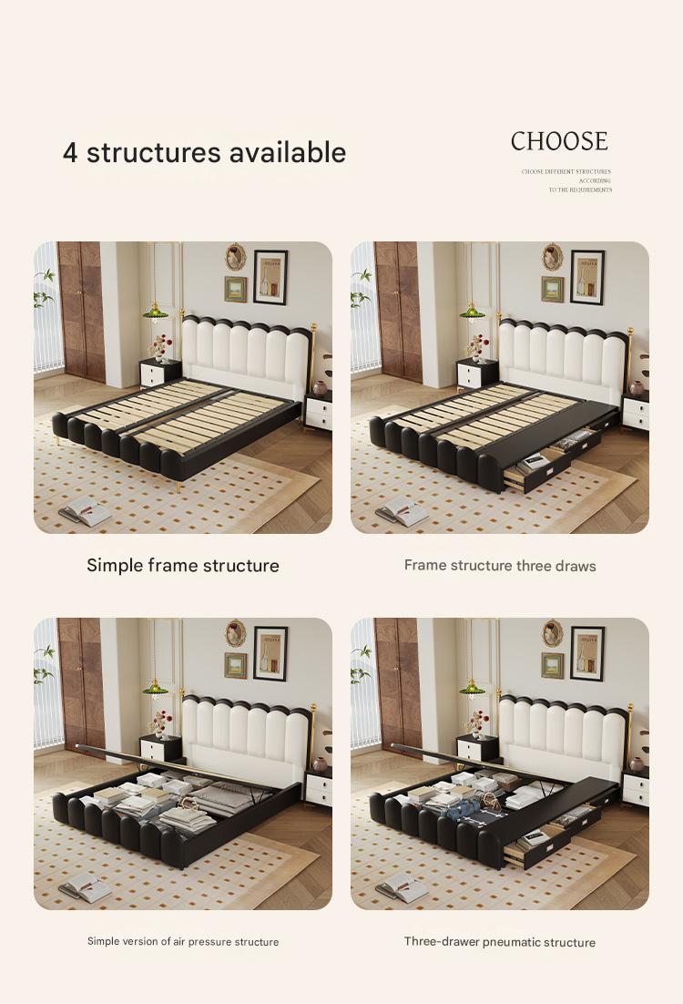 Modern Leather Double Bed with Curved Headboard