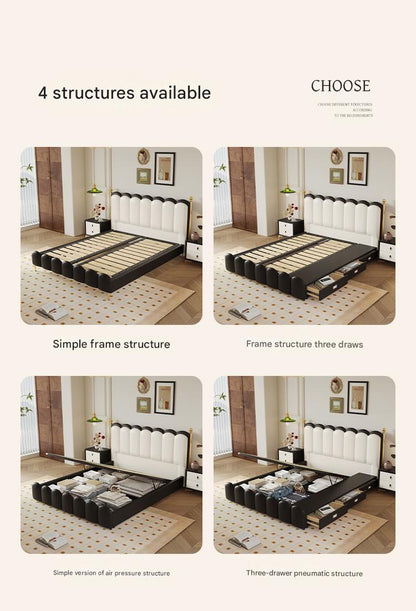 Modern Leather Double Bed with Curved Headboard