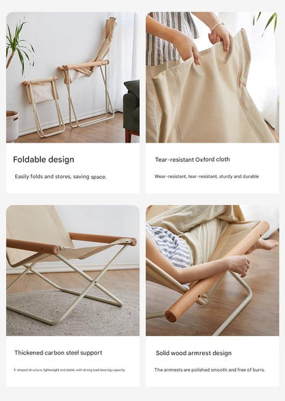 Modern Folding Lounge Chair with Wooden Armrests