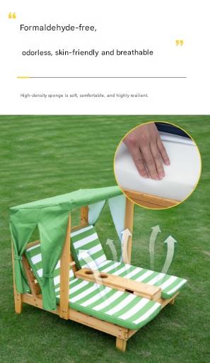 Kids Outdoor Double Lounge Chair with Canopy and Cushion