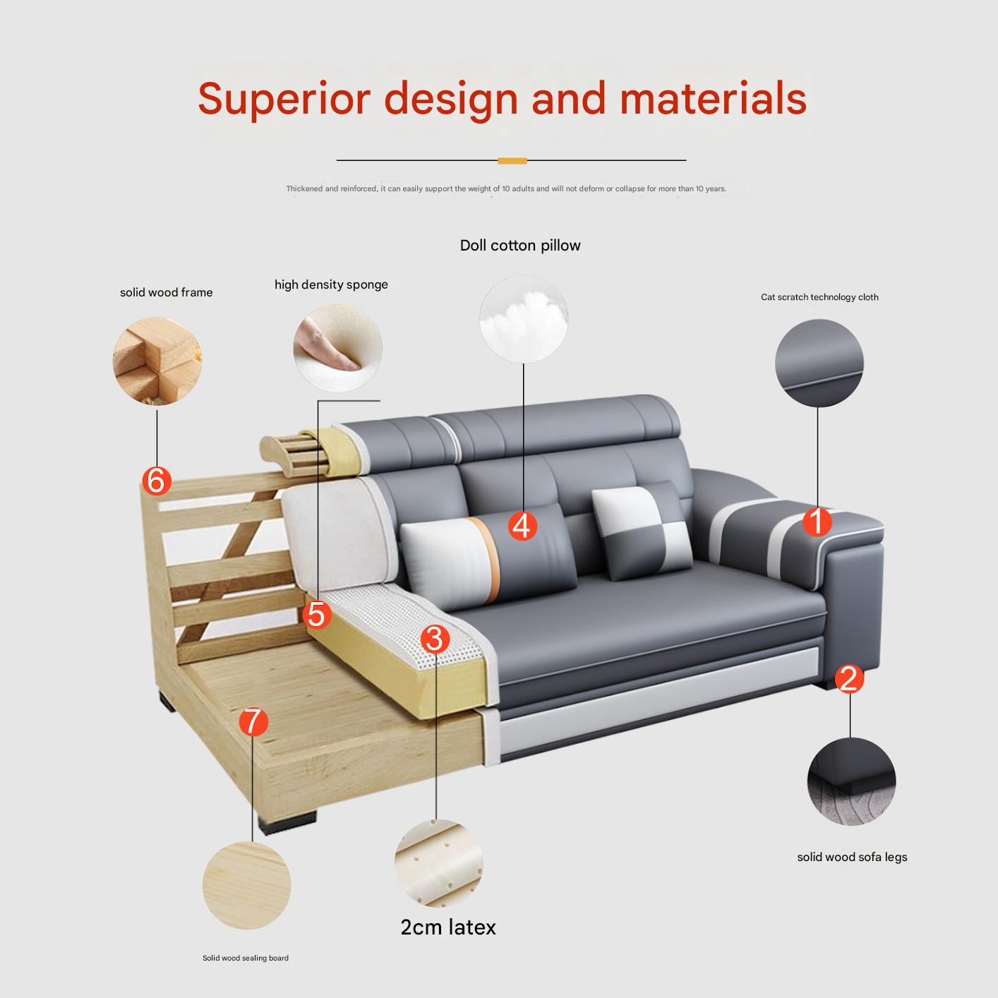 Modern Multifunctional U-Shaped Leather Sofa Set