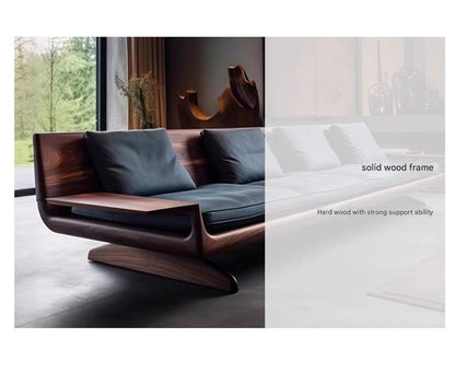 Luxury Black Walnut Three Seater Straight Sofa