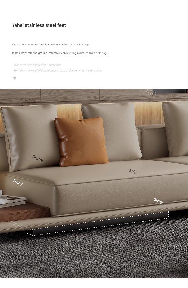 Italian Horizonte Flat Floor Leather Sofa With Side Cabinet