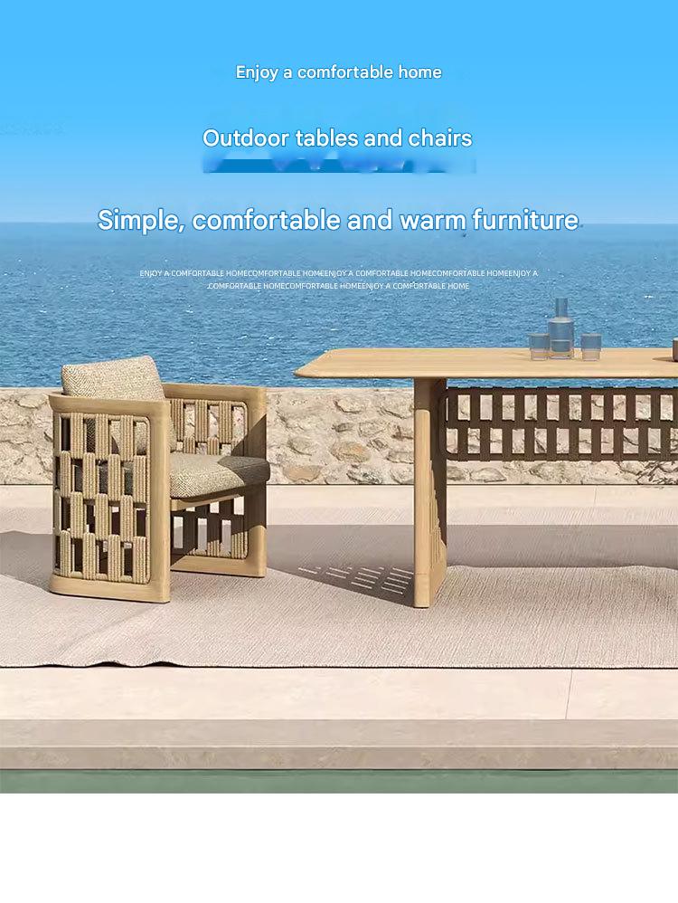 Luxury Outdoor Teak Dining Set with Rattan Chairs