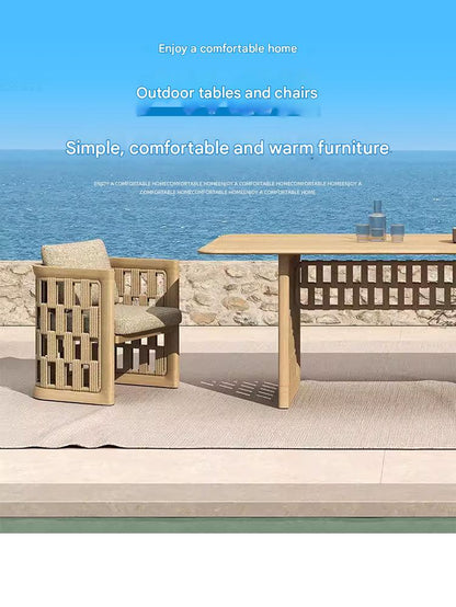 Luxury Outdoor Teak Dining Set with Rattan Chairs