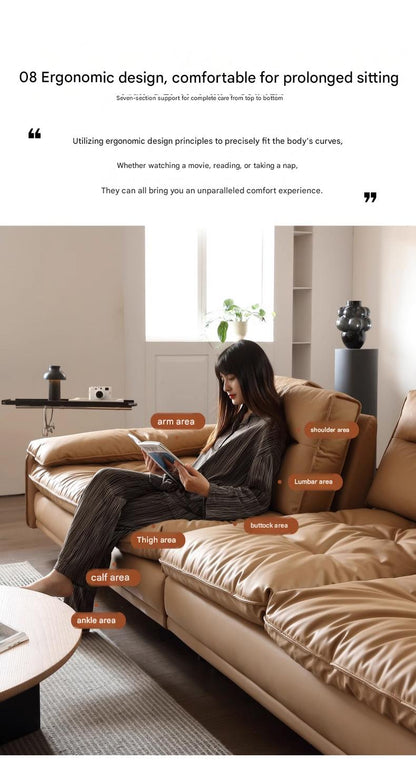Luxury Adjustable Backrest caramel Toast Top Layer Leather Sofa