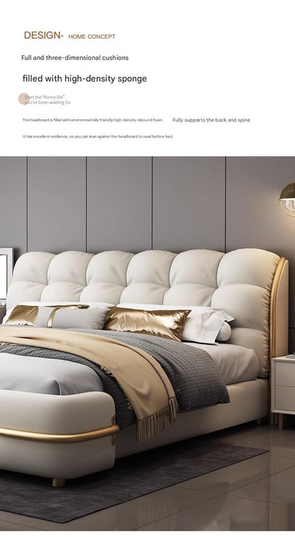 Luxury Upholstered Double Leather Bed with Storage