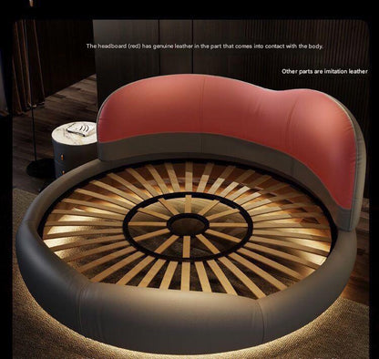 Luxury Round Leather Bed With LED