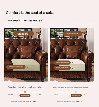 Classic Vintage Tufted Leather Sofa Set
