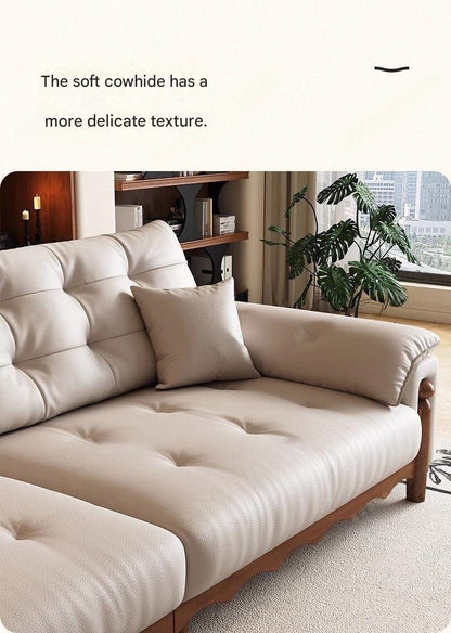 Retro Wooden Leather Sofa
