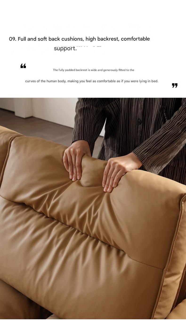 Luxury Adjustable Backrest caramel Toast Top Layer Leather Sofa