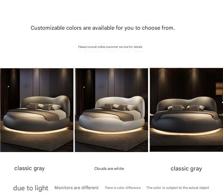 Luxury Round Leather Bed With LED