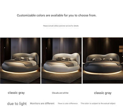 Luxury Round Leather Bed With LED