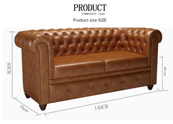 Retro Leather Sofa With Deep Button Tufting