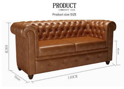 Retro Leather Sofa With Deep Button Tufting
