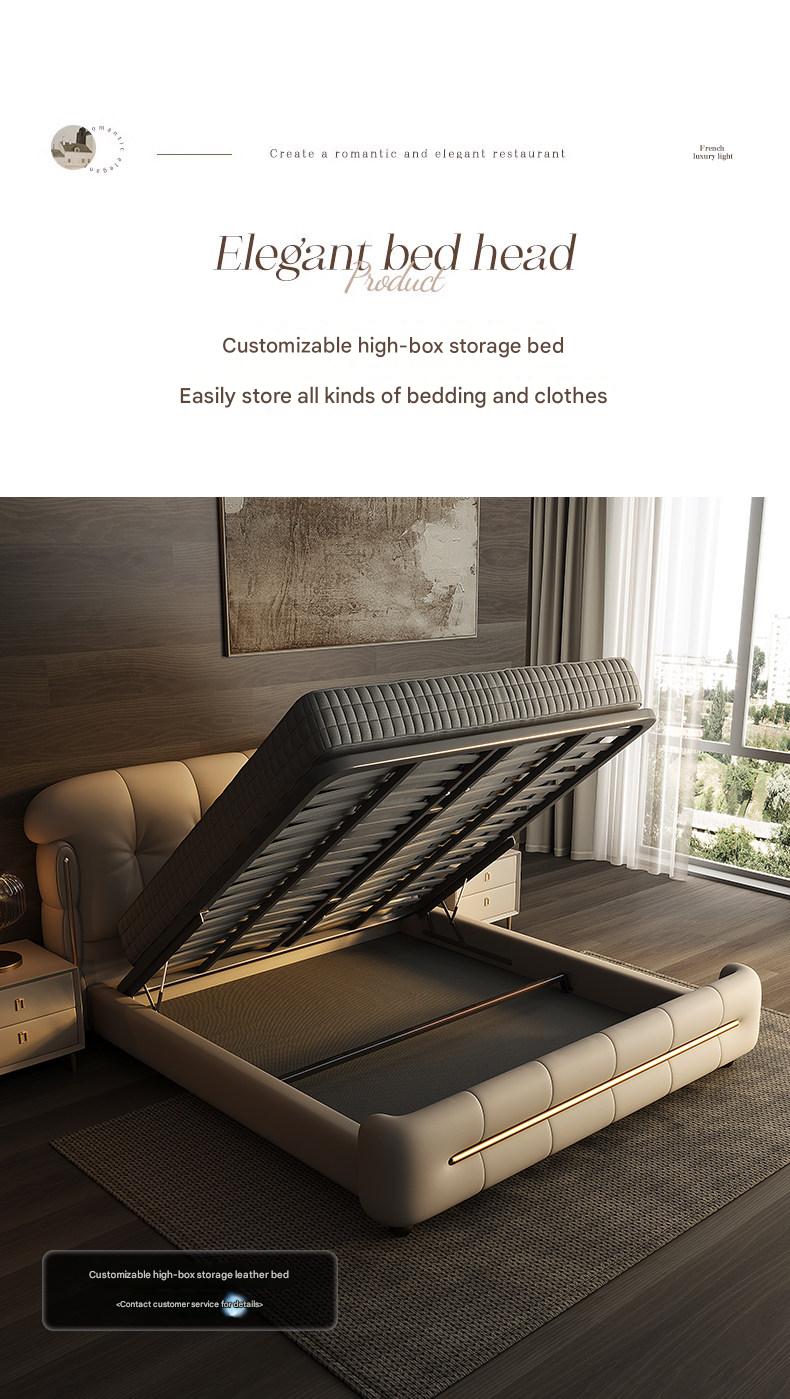 Modern Light Luxury Leather Double Bed with Soft Headboard