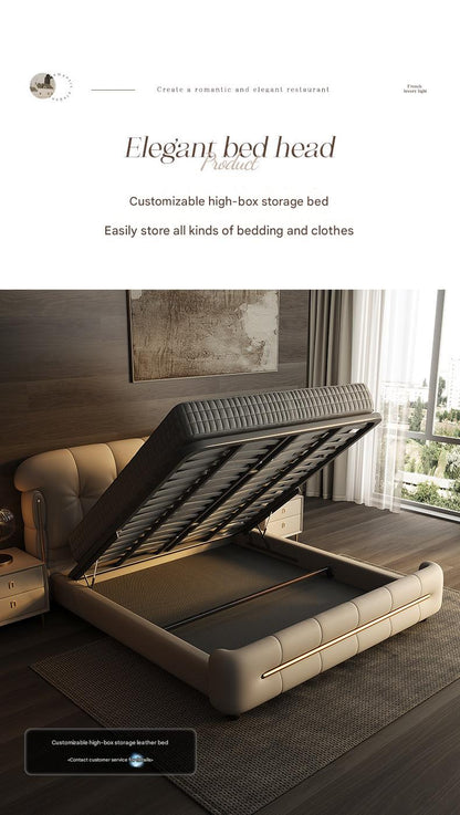 Modern Light Luxury Leather Double Bed with Soft Headboard