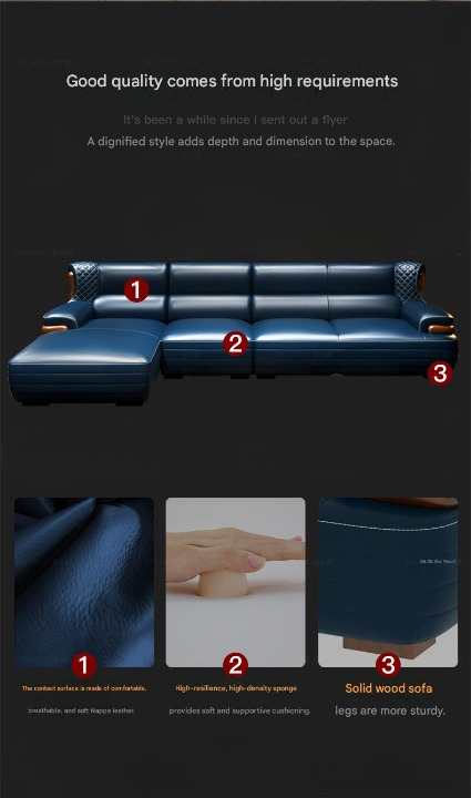 Luxury L-Shaped Leather Sofa Set with Ottoman