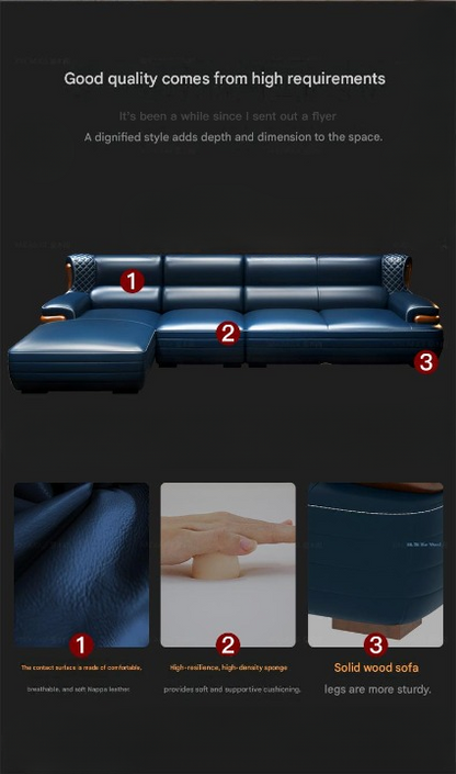 Luxury L-Shaped Leather Sofa Set with Ottoman