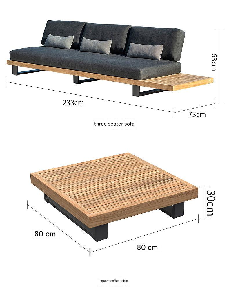 Luxury Outdoor Wooden Sofa Set with Cushions and Tables