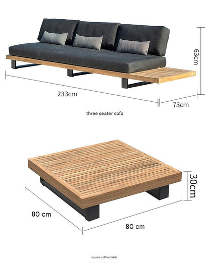 Luxury Outdoor Wooden Sofa Set with Cushions and Tables
