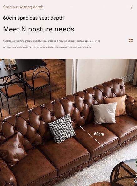 Classic Vintage Tufted Leather Sofa Set