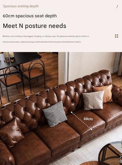Classic Vintage Tufted Leather Sofa Set