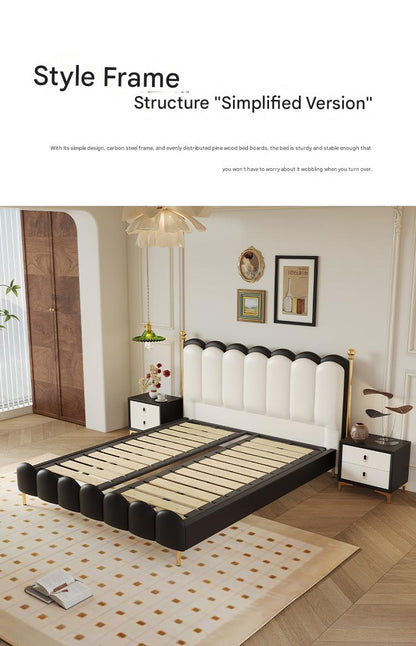 Modern Leather Double Bed with Curved Headboard
